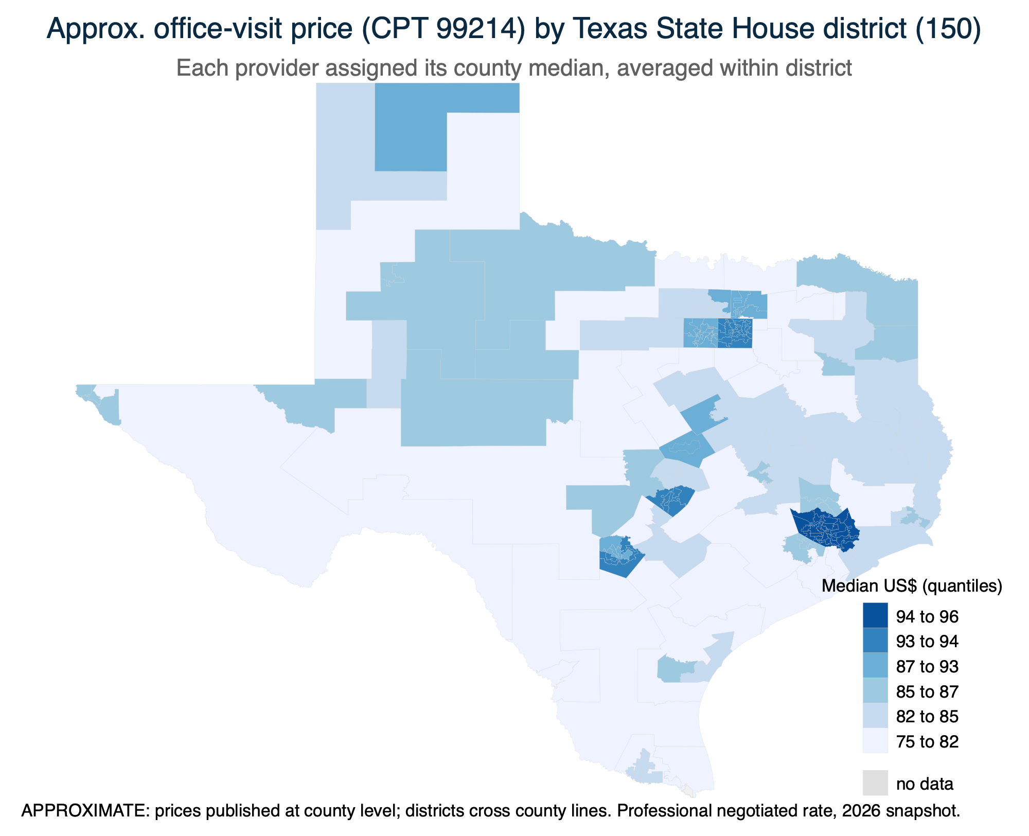 Approximate office-visit price by Texas State House district (150)