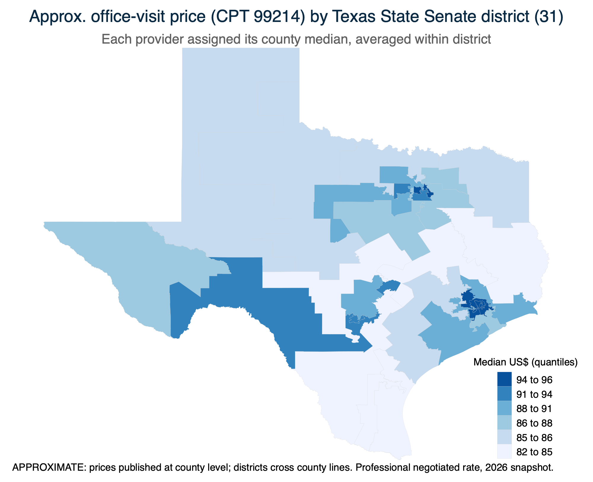 Approximate office-visit price by Texas State Senate district (31)
