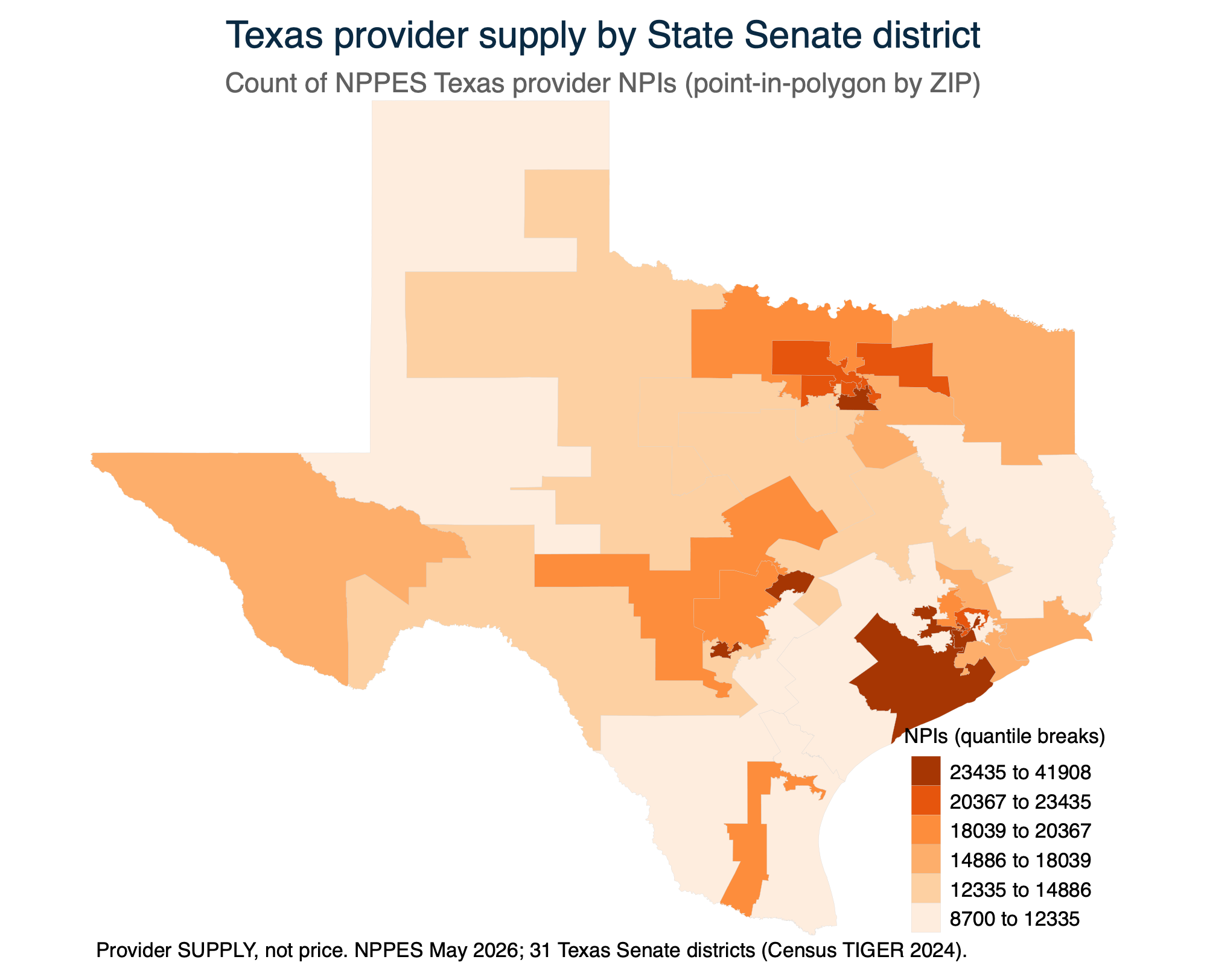 Texas provider supply by State Senate district