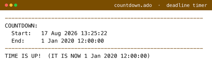 countdown.ado deadline timer in the Results window