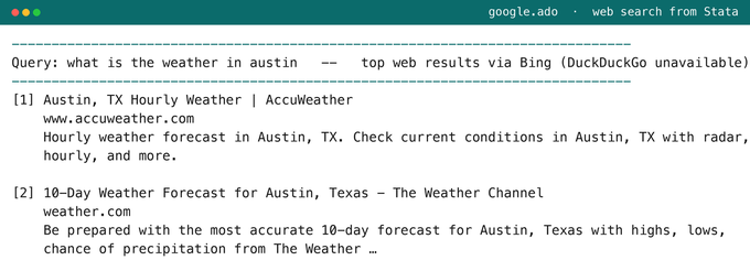 google.ado web search results inside the Stata Results window